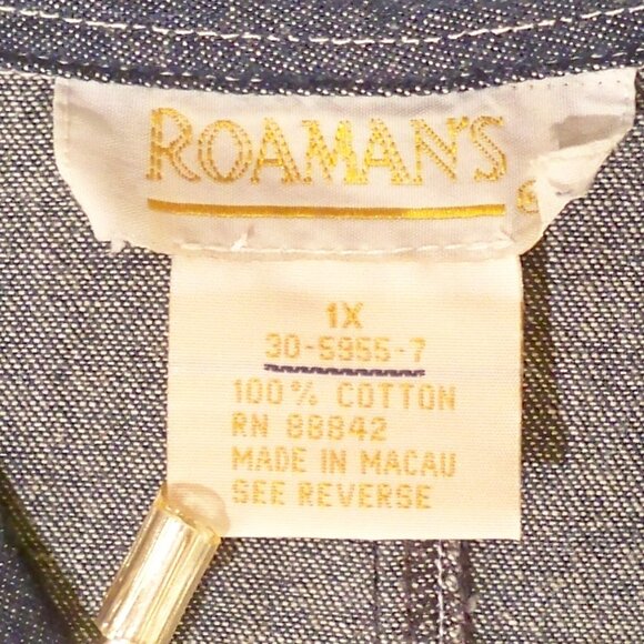 Roamans, Blue Jean Long Sleeve Button Up Shirt, 1X - Picture 4 of 7